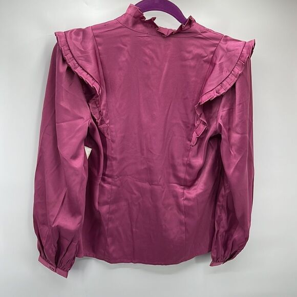 Calligraphie high collar satin Victorian blush pink pleated yoke puff sleeve NEW - Picture 7 of 14